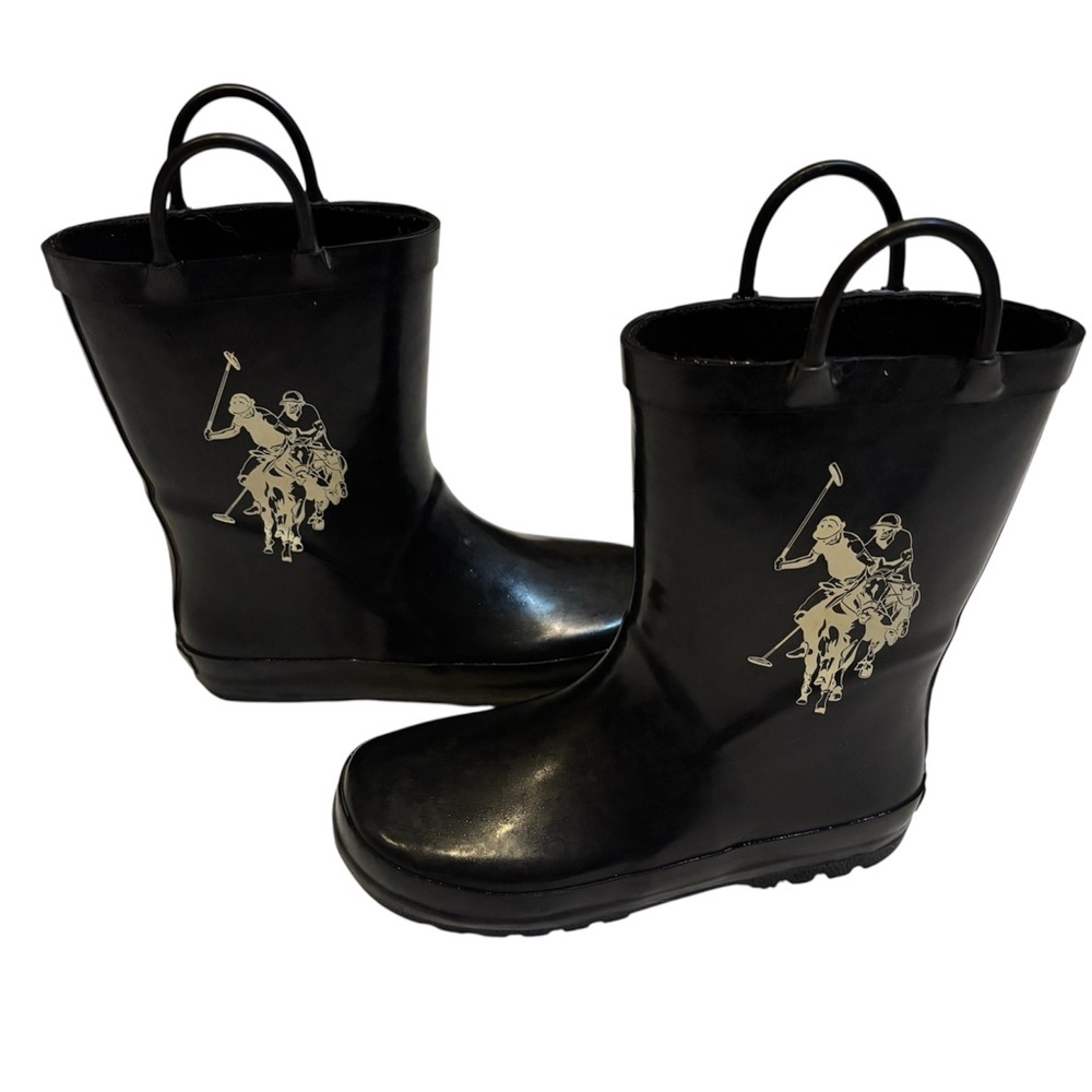 U.S. Polo Assn. Kids Black Rubber Rain Boots - Size 12 Toddler